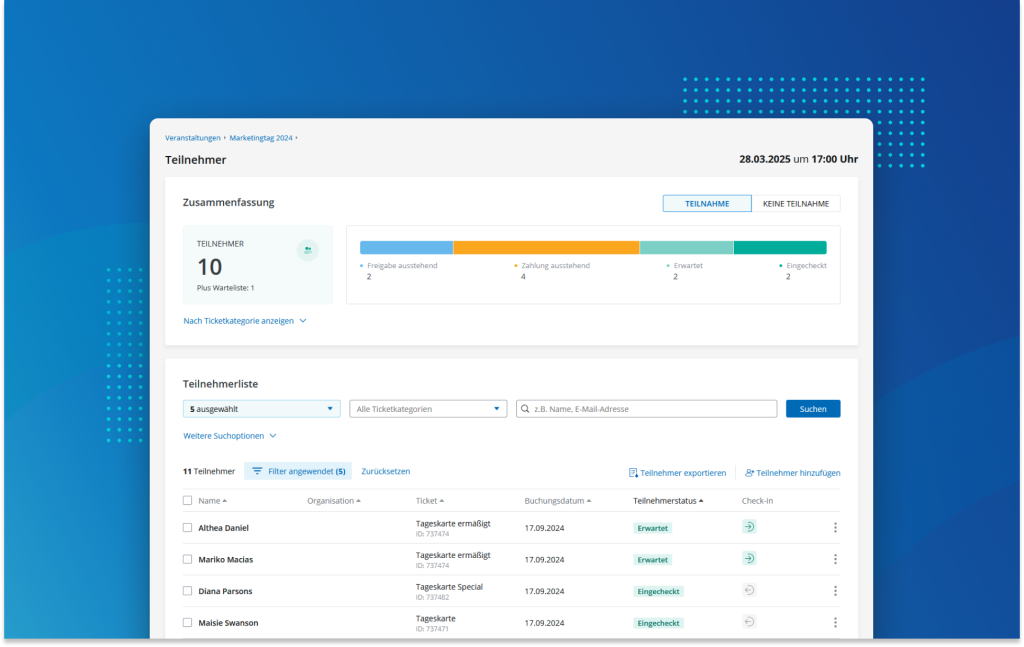 Update doo Teilnehmerübersicht - Neuer Statusbalken