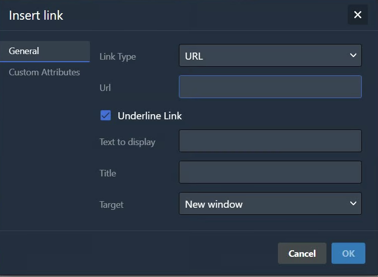 Link Einfügen Menü im doo E-Mail-Manager vor dem Design-Update